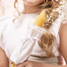 Świeca z węzy pszczelej  Gromnica duża profitka beżowa