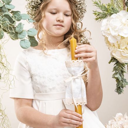 Świeca z wosku pszczelego  na chrzest - okolicznościowa profitka beżowa