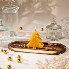 Świeca z wosku pszczelego choinka płaska z bombkami 