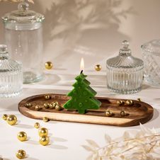 Świeca z wosku pszczelego choinka płaska z bombkami zielona