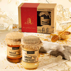 Zestaw Miodów Beskidzkie Skarby w Eleganckiej Odsłonie (2 x 400g banderola czerwona)