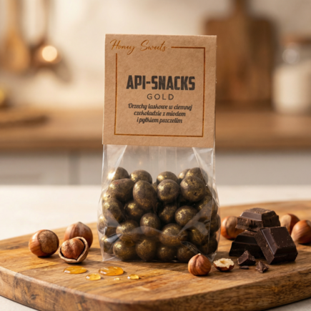 Api Snacks Orzechy laskowe w ciemnej czekoladzie z miodem i pyłkiem pszczelim GOLD Innovation 100g
