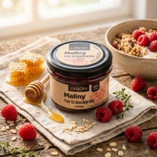 Maliny liofilizowane na śniadanie z miodem 160g