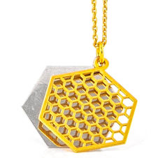 Naszyjnik hexagon wypełniony złocony z elementami srebra